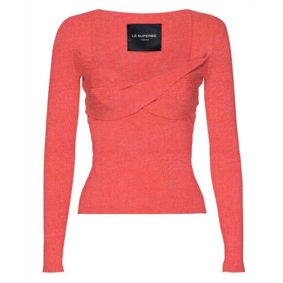 Le Superbe Twisted Sister Long Sleeve Knit Top in Red She Said Soft Viscose - Picture 15 of 16
